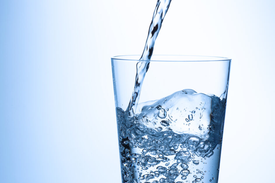 glass of water on white background