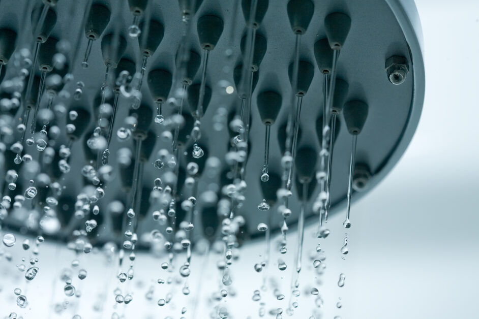 showerhead with frozen water droplets