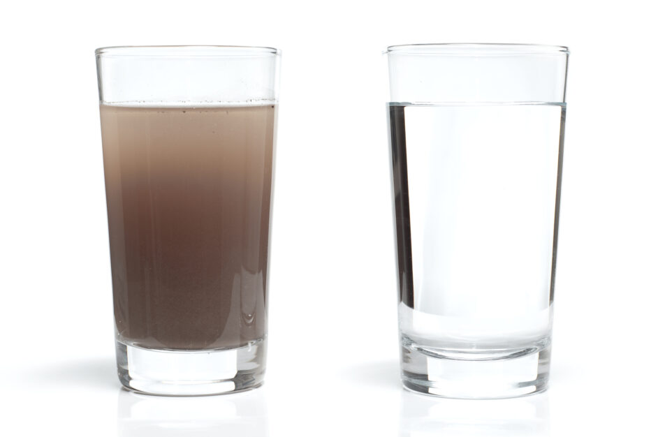 dirty and clean water in glasses